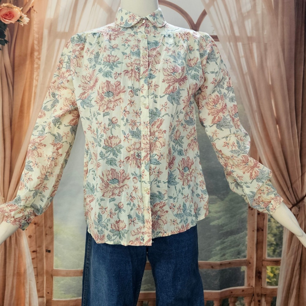 Vintage 1960's Floral Button Down Blouse Orange Label Long Sleeve Top
Cream Blue - Picture 11 of 12
